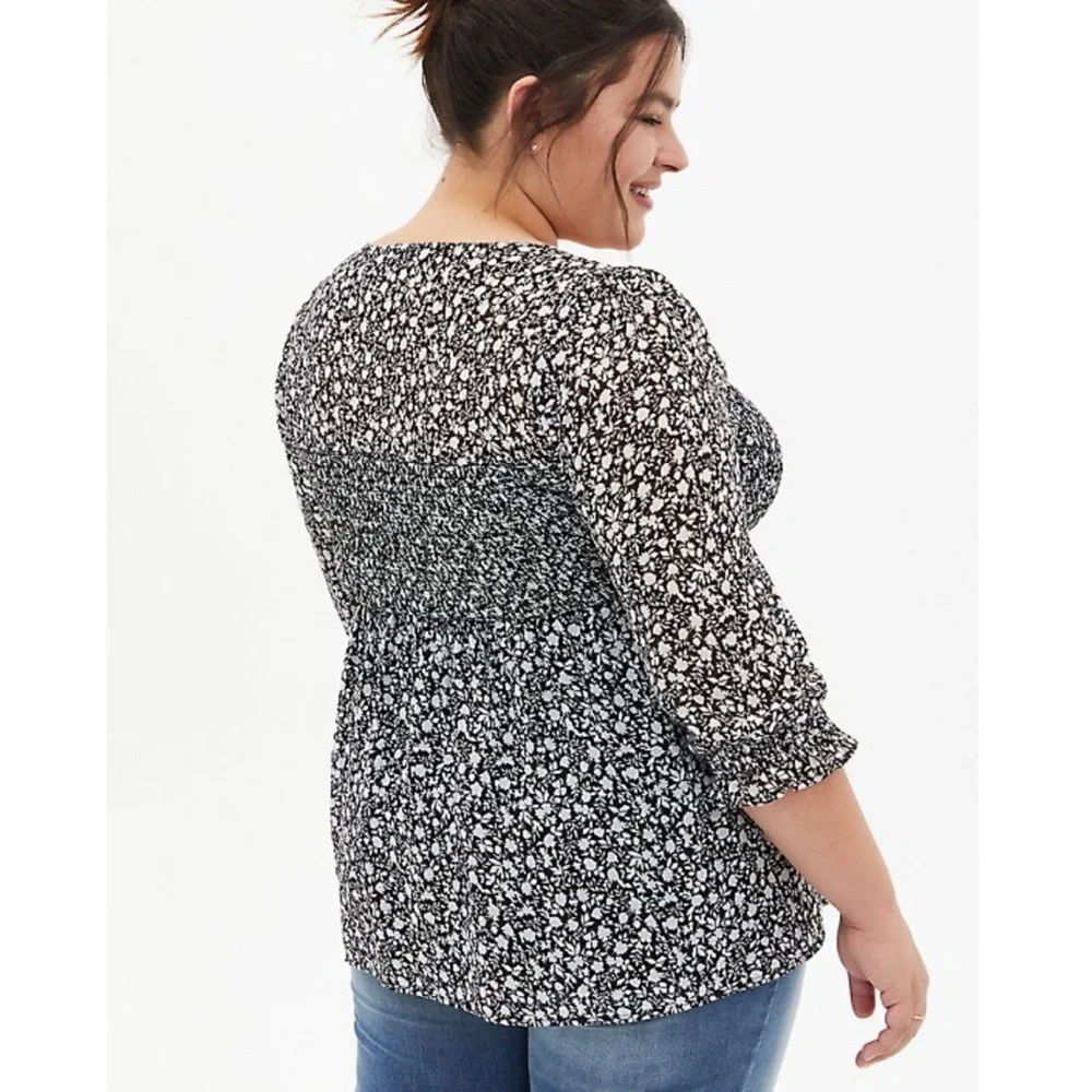 Torrid Floral Chiffon Smocked Babydoll Blouse - Picture 6 of 6